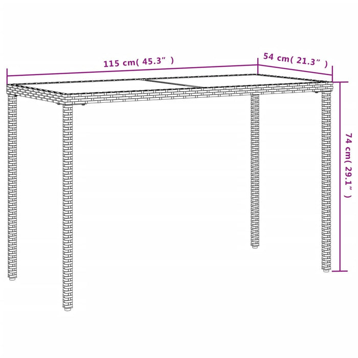 Tavolo da Giardino Piano in Vetro Grigio 115x54x74cm Polyrattan 365073