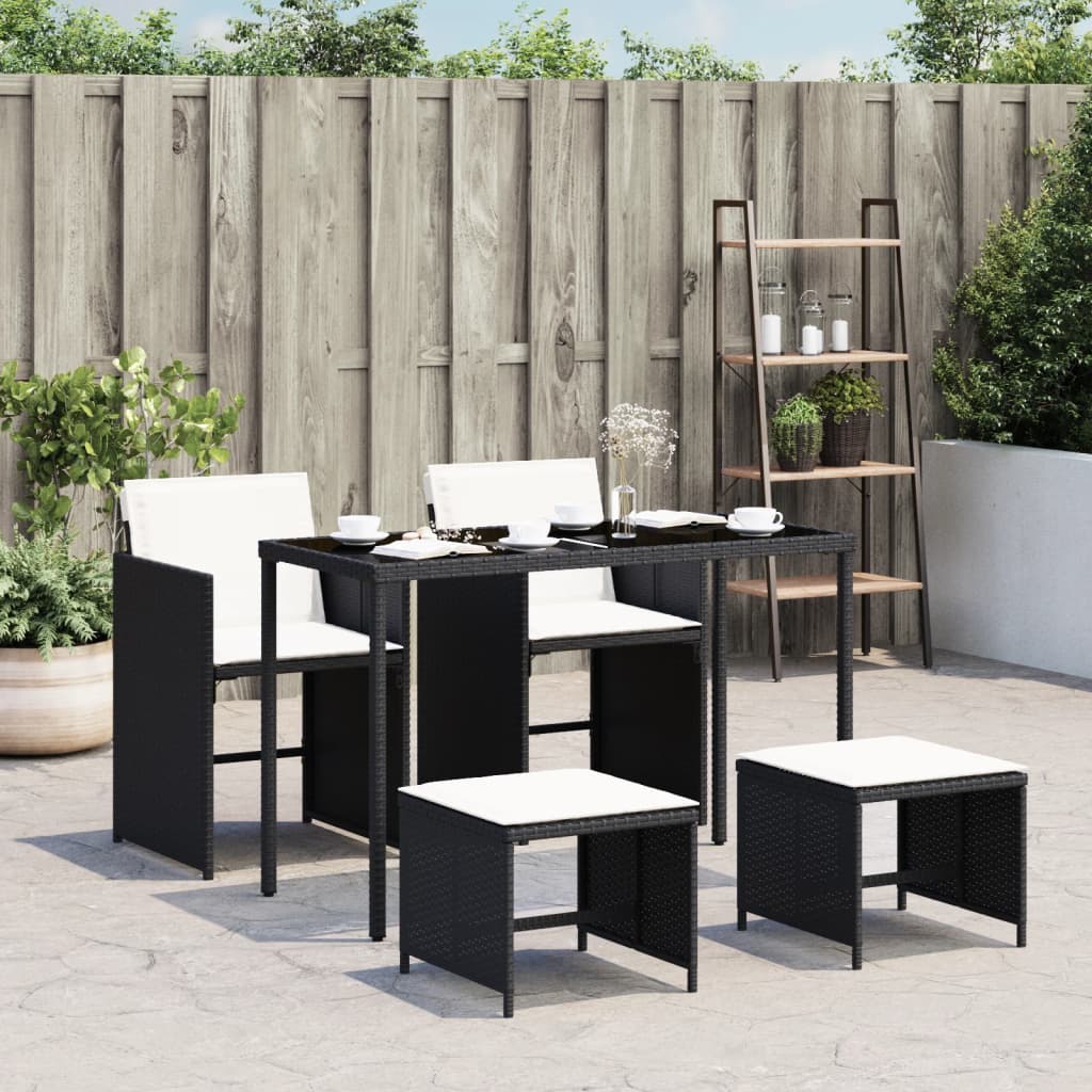 Set da Pranzo da Giardino 5 pz Nero con Cuscini in Polyrattancod mxl 112997