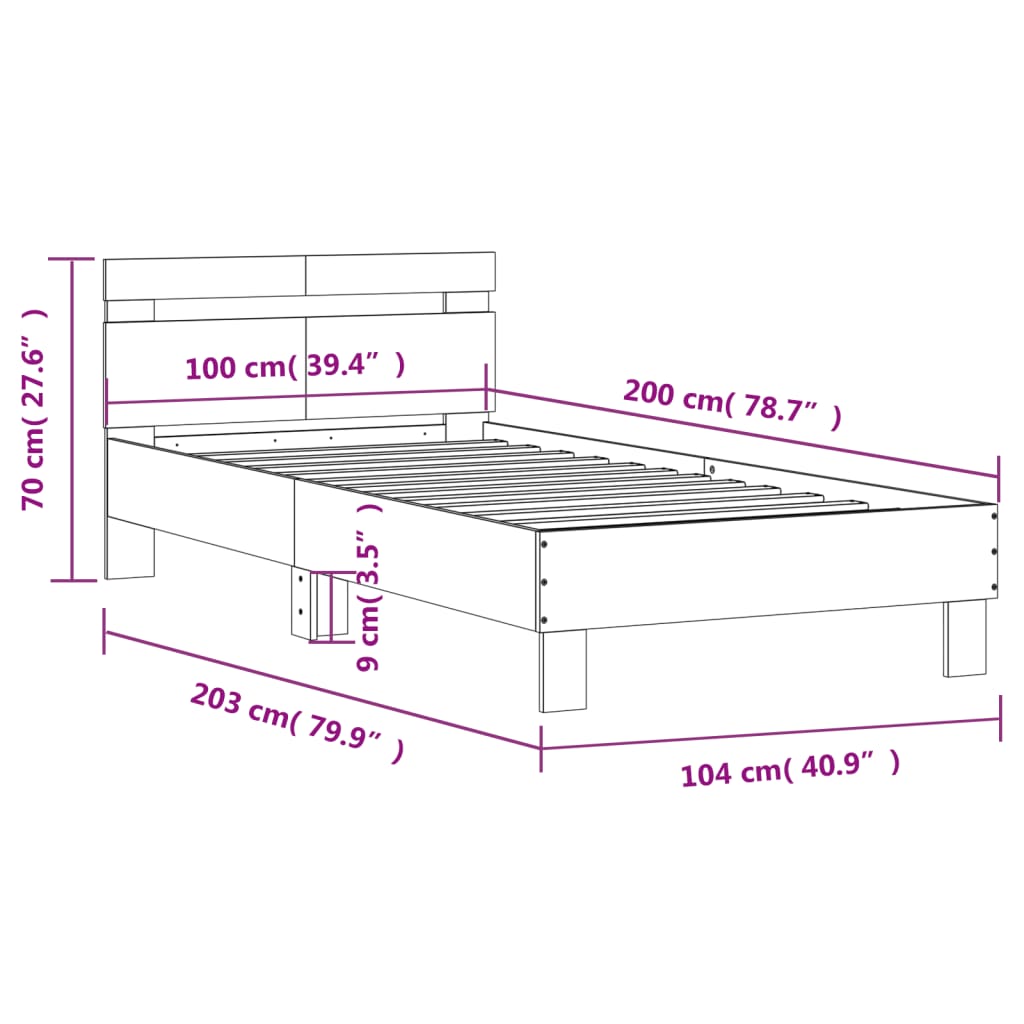 Giroletto con Testiera Nero 100x200 cm in Legno Multistrato 838527