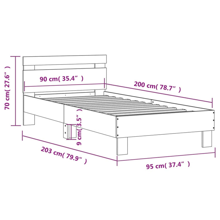 Giroletto con Testiera Rovere Sonoma 90x200cm Legno Multistrato 838535