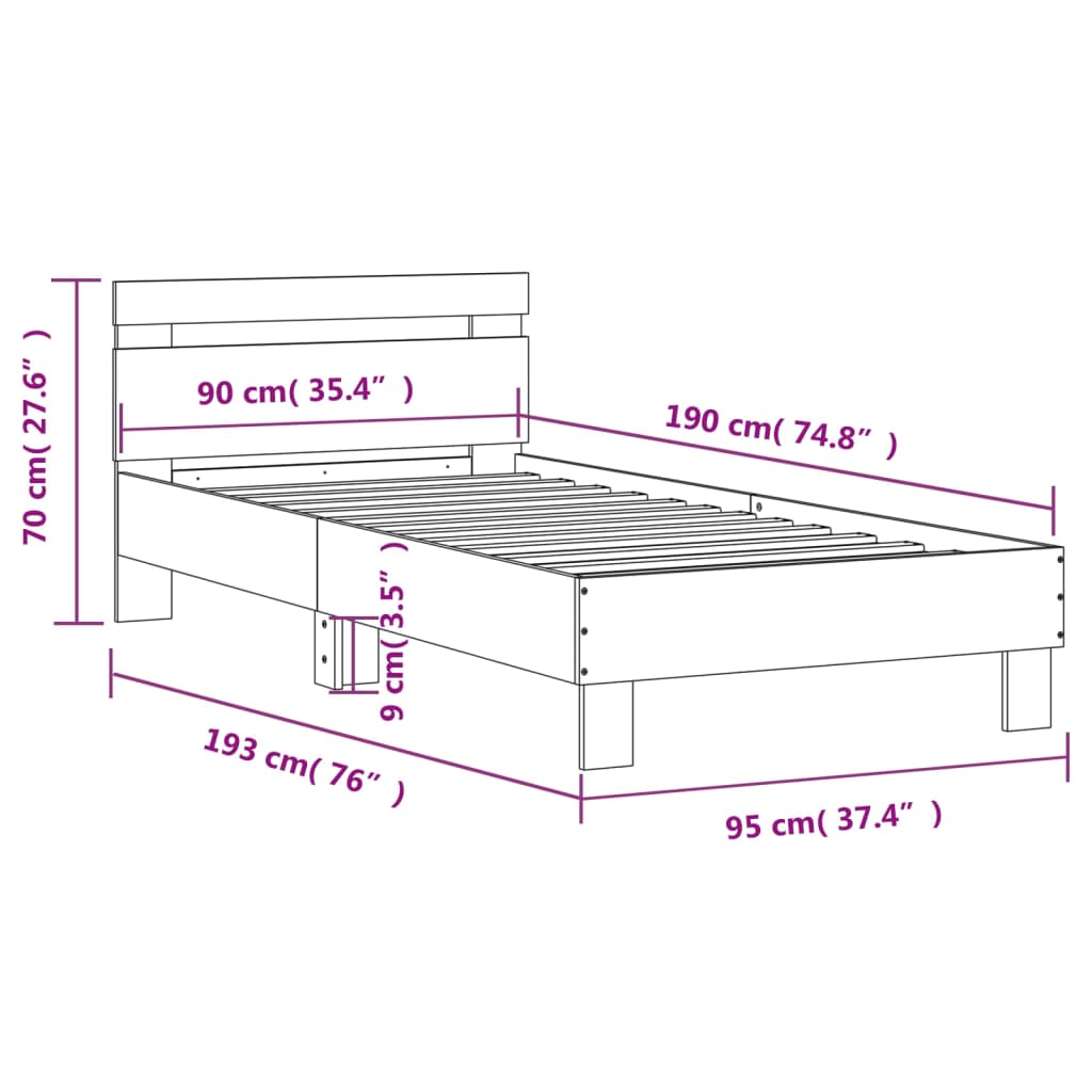 Giroletto con Testiera Rovere Sonoma 90x190cm Legno Multistrato 838563