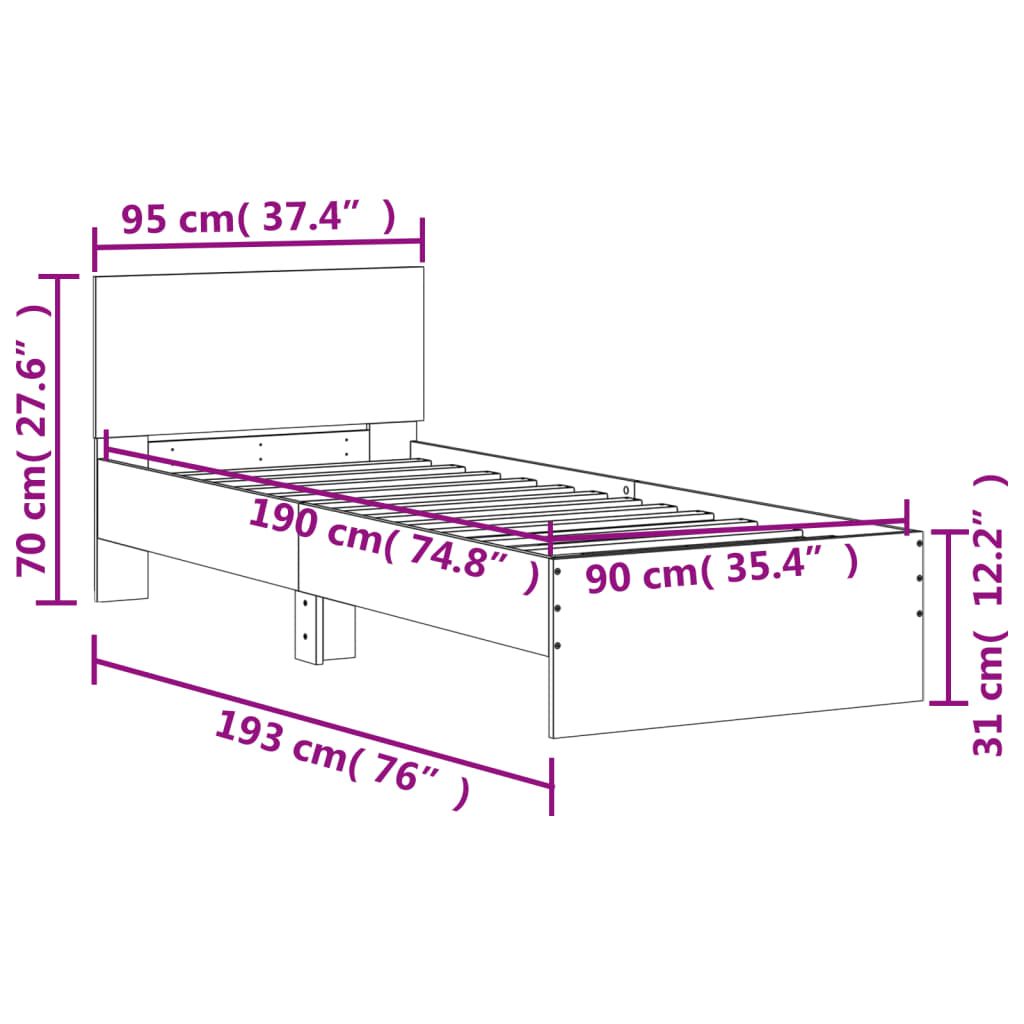 Giroletto e Testiera Grigio Cemento 90x190 cm Legno Multistrato 838655