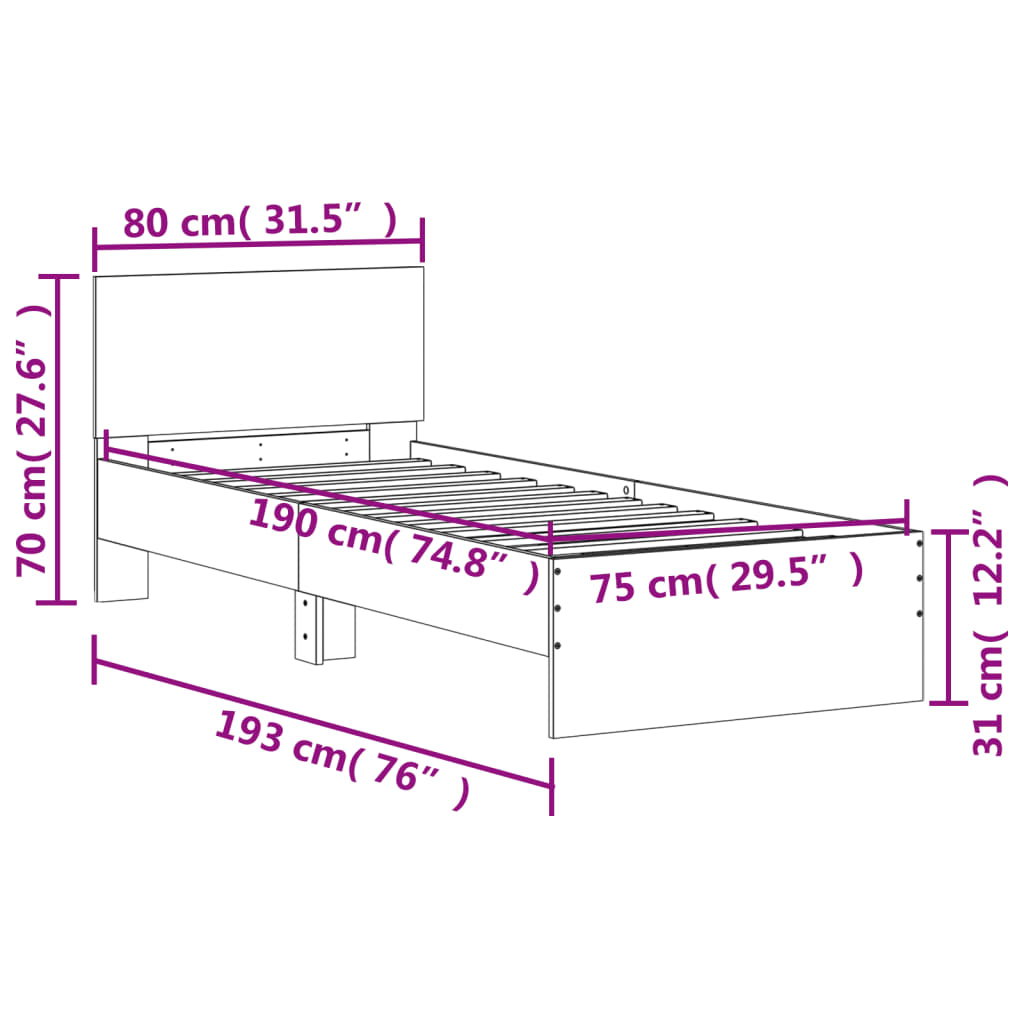 Giroletto con Testiera Rovere Fumo 75x190 cm Legno Multistrato 838663