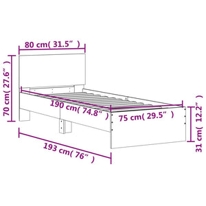 Giroletto con Testiera Rovere Fumo 75x190 cm Legno Multistrato 838663