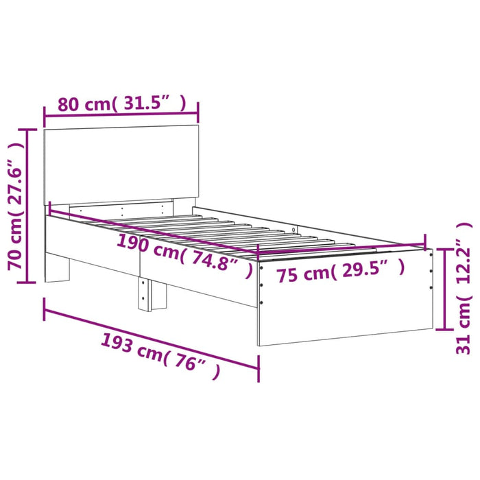 Giroletto con Testiera Rovere Fumo 75x190 cm Legno Multistrato 838663