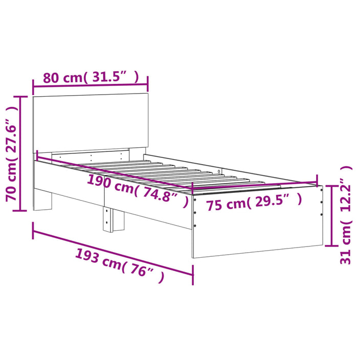 Giroletto con Testiera Grigio Sonoma 75x190cm Legno Multistrato 838664