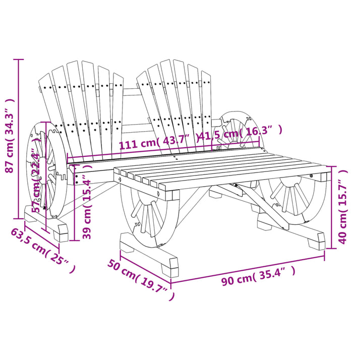 Set Salotto da Giardino 2 pz in Legno Massello di Abete 365097