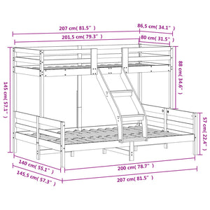 Letto a Castello 80x200/140x200 cm in Legno Massello di Pino 3207165