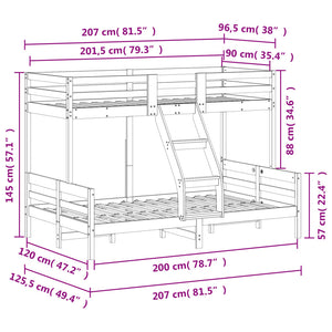 Letto a Castello 90x200/120x200 cm Marrone Cera Massello Pino 3207172