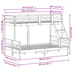 Letto a Castello 80x200/120x200 cm in Legno Massello di Pino 3207177