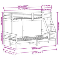 Letto a Castello 90x200/120x200 cm Marrone Cera Massello Pino 3207188