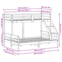 Letto a Castello 90x200/140x200 cm Marrone Cera Massello Pino 3207192