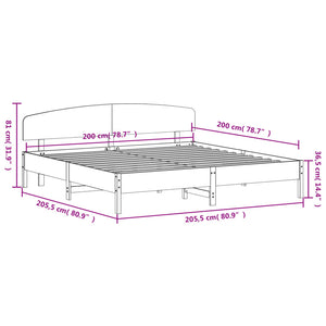 Giroletto con Testiera Bianco 200x200 cm Legno Massello di Pino 3207194