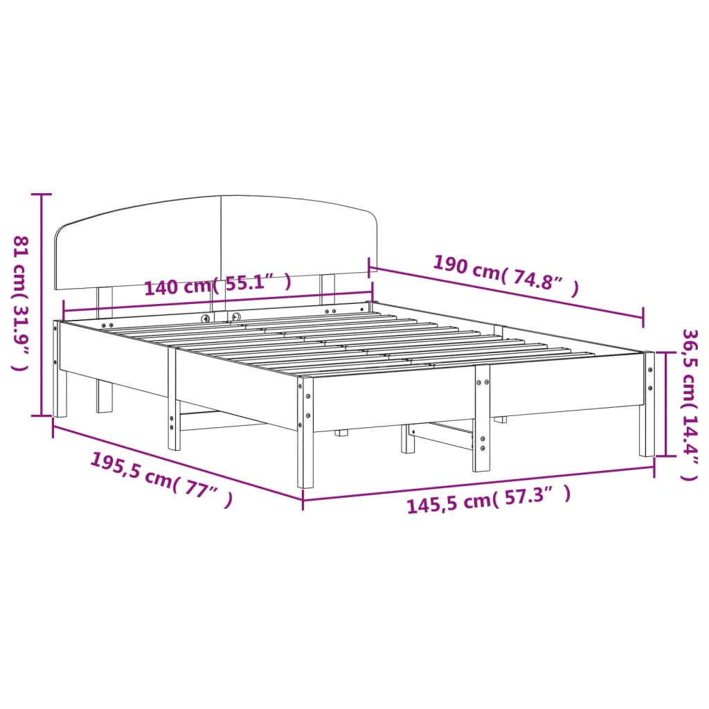 Letto senza Materasso Bianco 140x190 cm Legno Massello di Pino 3207226