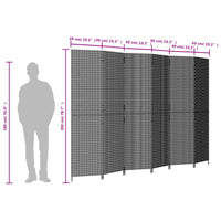 Divisorio per Ambienti a 6 Pannelli Nero in Polyrattan 365368
