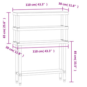 Tavolo Lavoro Cucina con Ripiano 110x30x150 cm Acciaio Inox 3208902