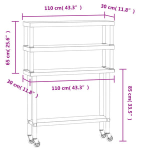 Tavolo Lavoro Cucina con Ripiano 110x30x150 cm Acciaio Inox 3208905