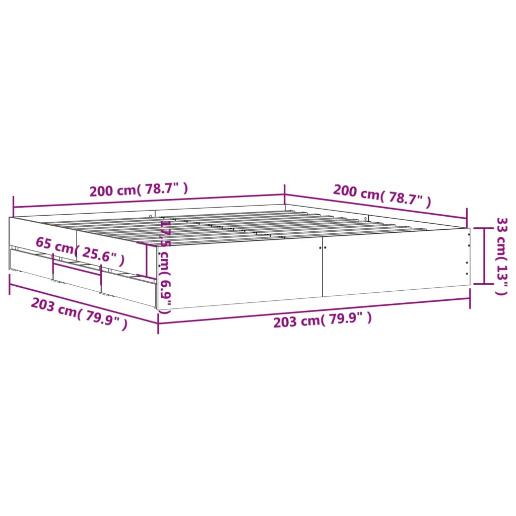 Giroletto con Cassetti Nero 200x200 cm in Legno Multistrato 3207246