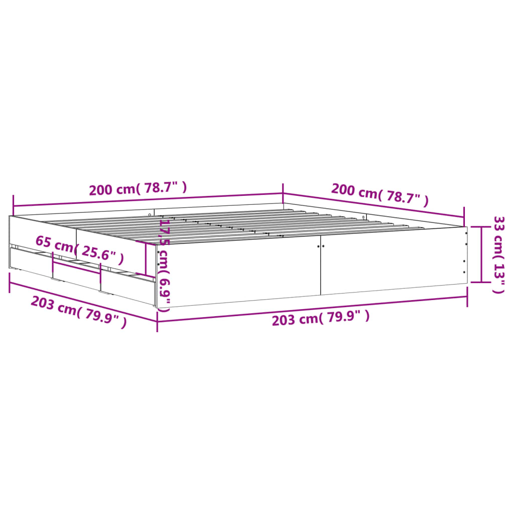 Giroletto con Cassetti Rovere Fumo 200x200 cm Legno Multistrato 3207249