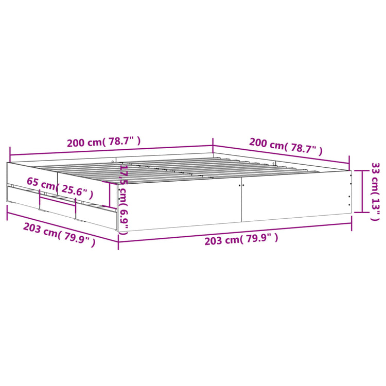 Giroletto con Cassetti Rovere Fumo 200x200 cm Legno Multistrato 3207249