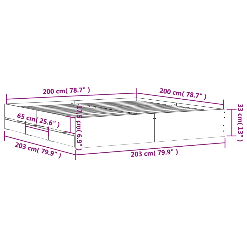 Giroletto Cassetti Grigio Sonoma 200x200 cm Legno Multistrato 3207250