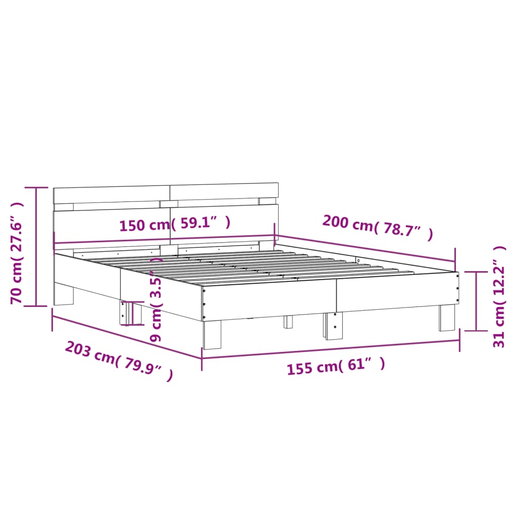 Giroletto con Testiera Rovere Fumo 150x200 cm Legno Multistrato 3207417