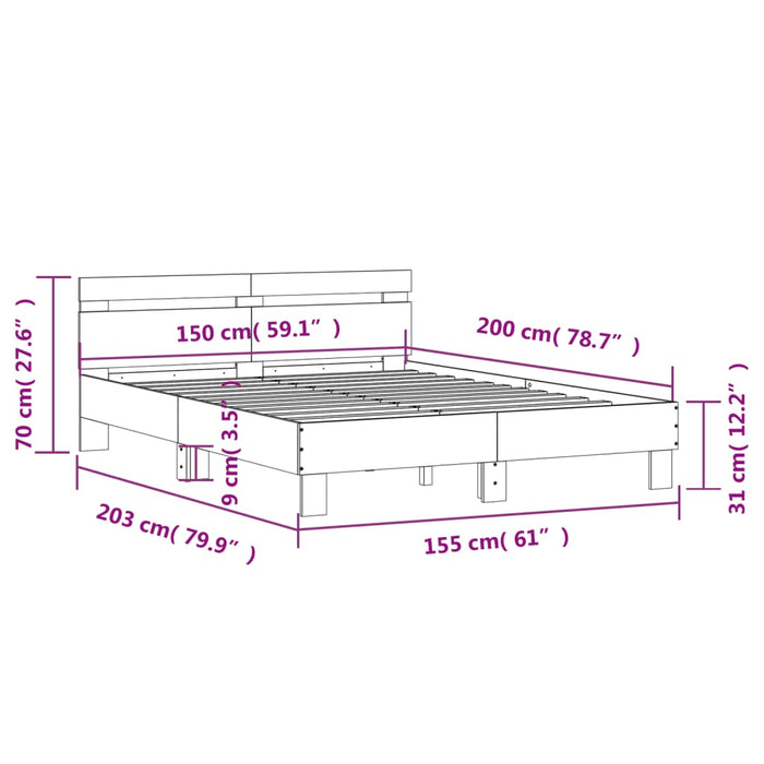 Giroletto con Testiera Rovere Fumo 150x200 cm Legno Multistrato 3207417