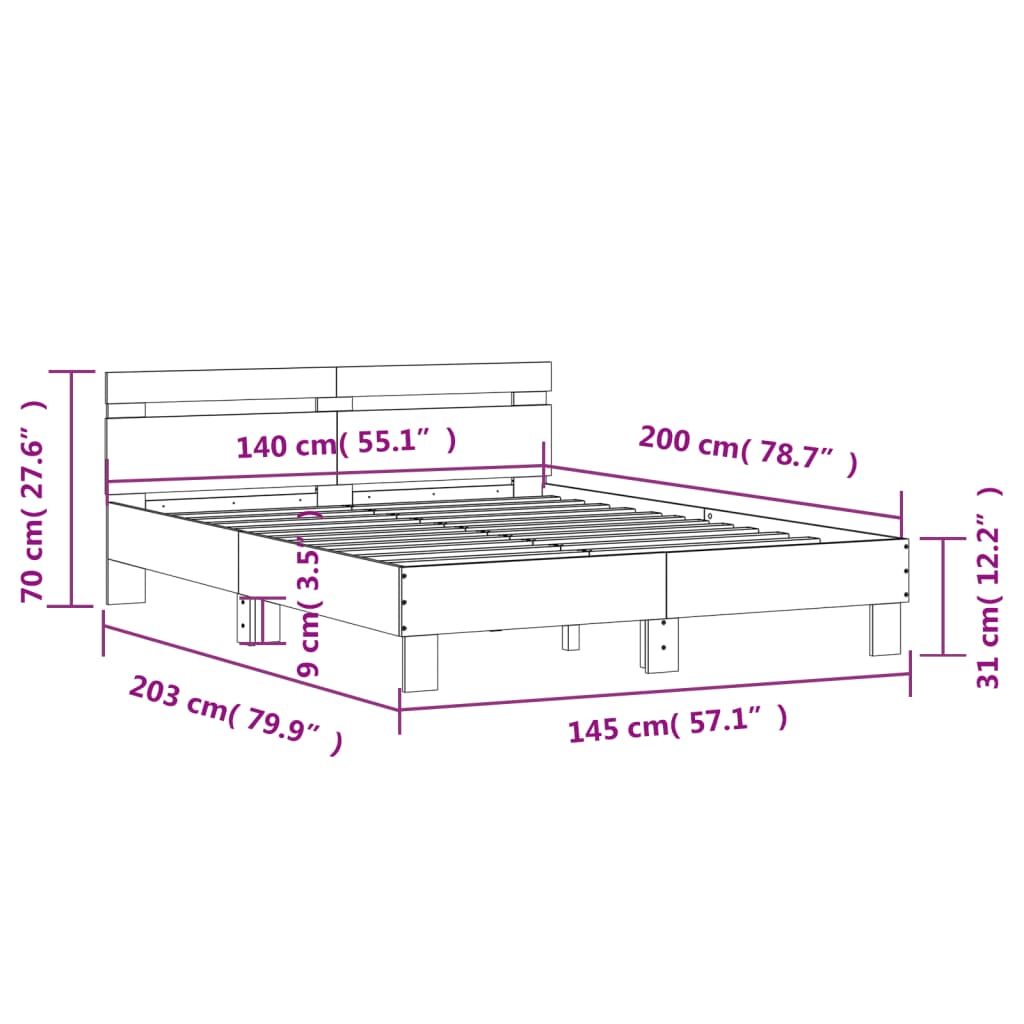 Giroletto con Testiera Bianco 140x200 cm in Legno Multistrato 3207420