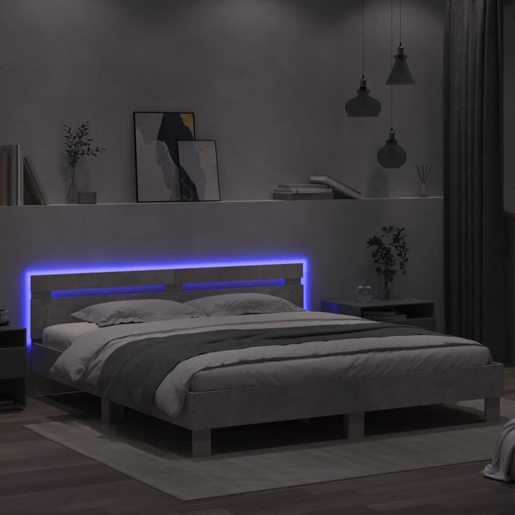 Giroletto con Testiera e LED Grigio Cemento 160x200 cm 3207535