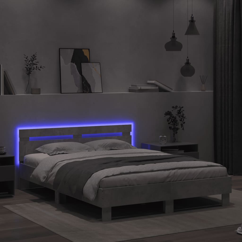 Giroletto con Testiera e LED Grigio Cemento 140x200 cm 3207549