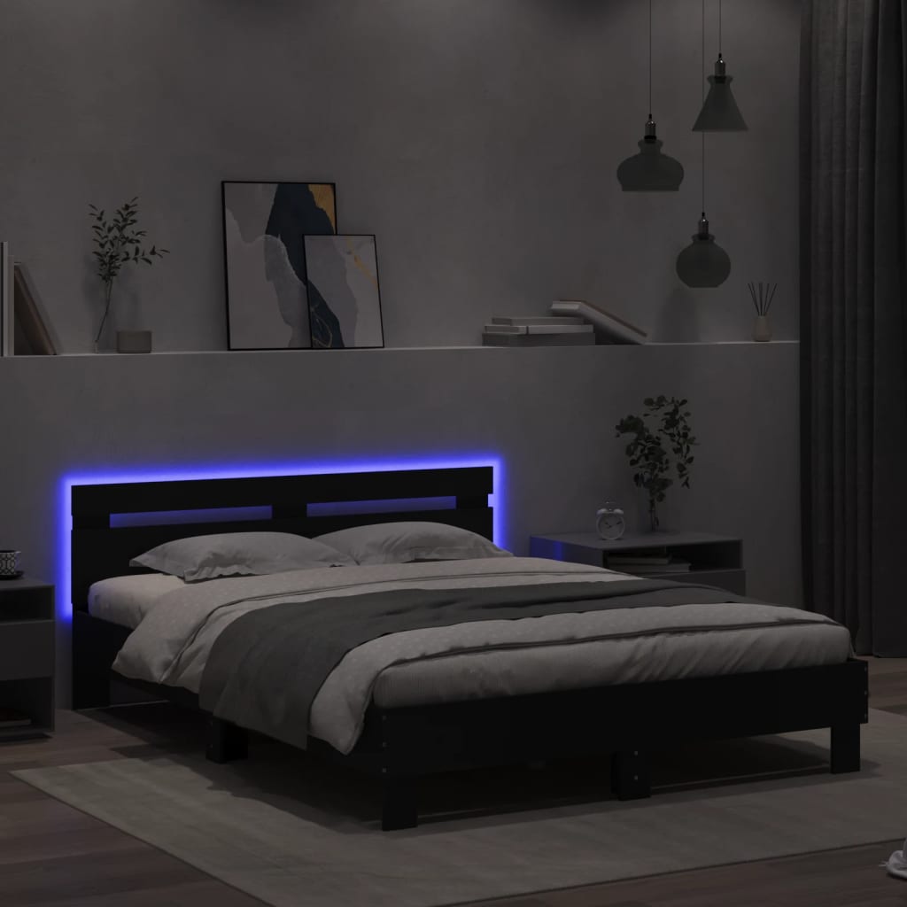 Giroletto con Testiera e LED Nero 140x190 cm 3207561