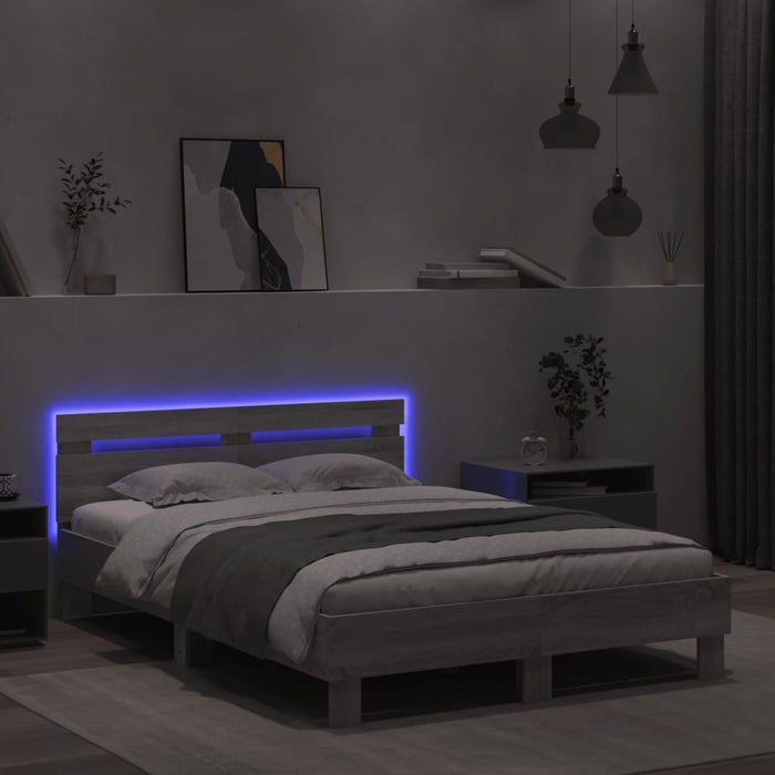 Giroletto con Testiera e LED Grigio Sonoma 135x190 cm 3207572