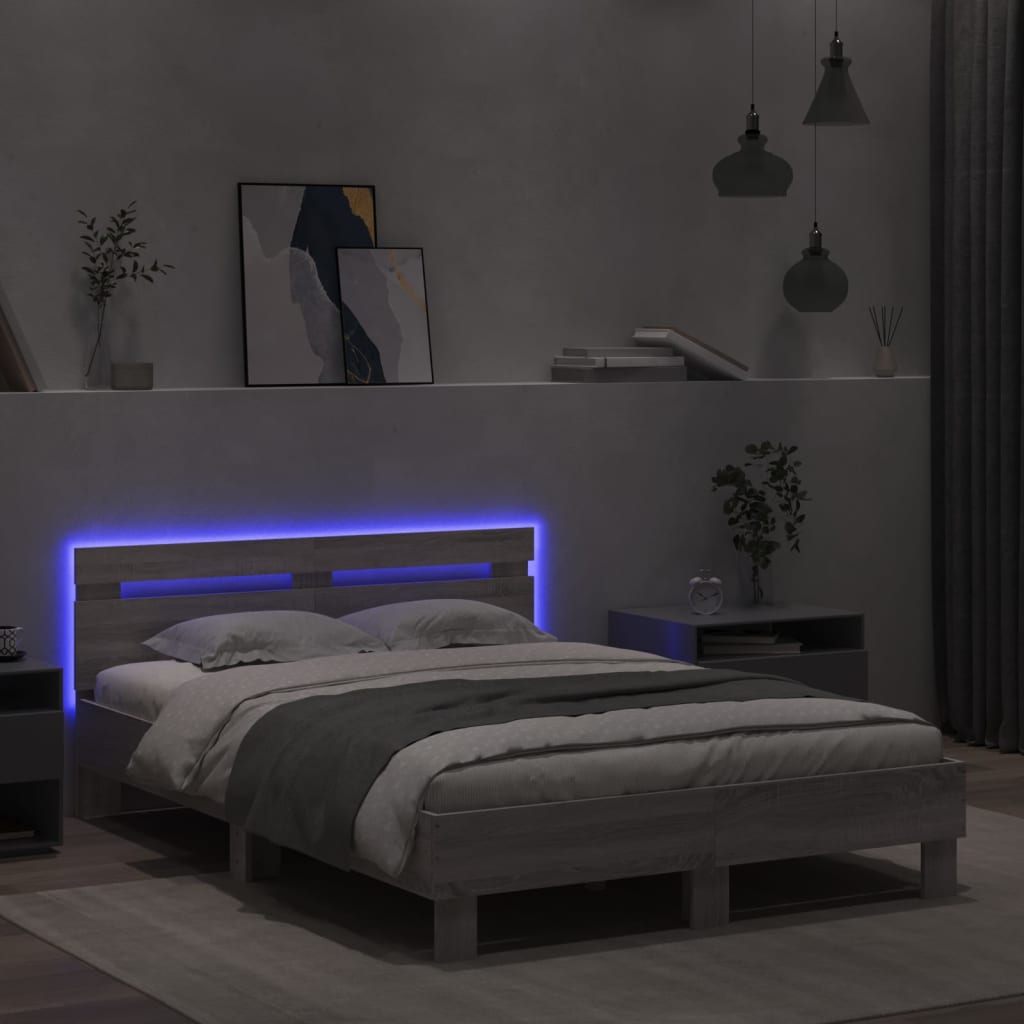 Giroletto con Testiera e LED Grigio Sonoma 135x190 cm 3207572