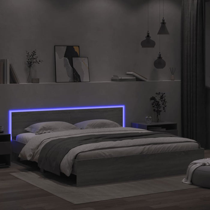 Giroletto con Testiera e LED Grigio Sonoma 200x200 cmcod mxl 89610