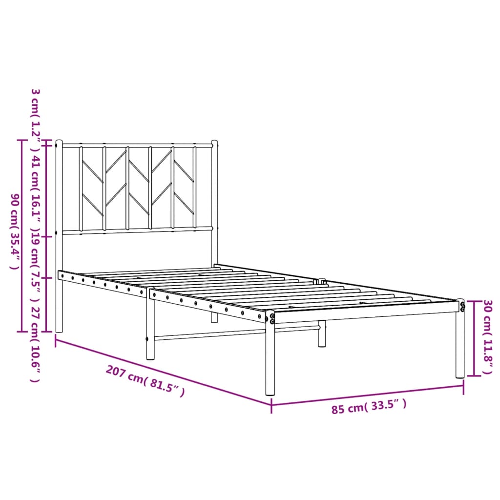 Giroletto con Testiera Metallo Bianco 80x200 cm 374477