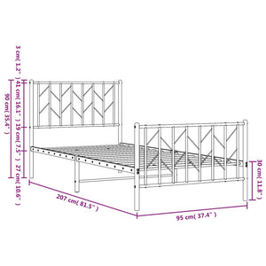 Giroletto con Testiera e Pediera Metallo Bianco 90x200 cm 374497