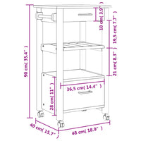 Carrello da Cucina MONZA 48x40x90 cm in Legno Massello di Pino 376082