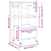 Carrello da Cucina MONZA 48x40x90 cm in Legno Massello di Pino 376085