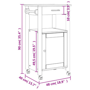 Carrello da Cucina MONZA 48x40x90 cm in Legno Massello di Pino 376088