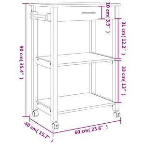 Carrello da Cucina MONZA 60x40x90 cm in Legno Massello di Pino 376094