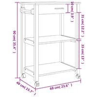 Carrello da Cucina MONZA 60x40x90 cm in Legno Massello di Pino 376095