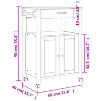 Carrello da Cucina MONZA 60x40x90 cm in Legno Massello di Pino 376098