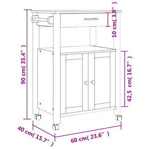 Carrello da Cucina MONZA 60x40x90 cm in Legno Massello di Pino 376099