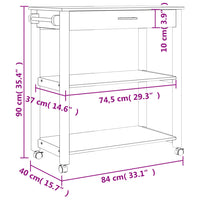 Carrello da Cucina MONZA 84x40x90 cm in Legno Massello di Pino 376103