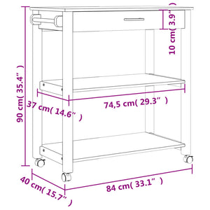 Carrello da Cucina MONZA 84x40x90 cm in Legno Massello di Pino 376103