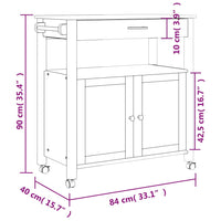 Carrello da Cucina MONZA 84x40x90 cm in Legno Massello di Pino 376107