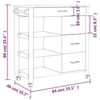 Carrello da Cucina MONZA 84x40x90 cm in Legno Massello di Pino 376112