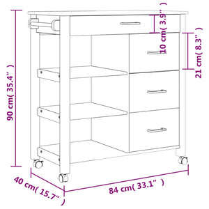 Carrello da Cucina MONZA 84x40x90 cm in Legno Massello di Pino 376114