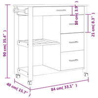 Carrello da Cucina MONZA 84x40x90 cm in Legno Massello di Pino 376115