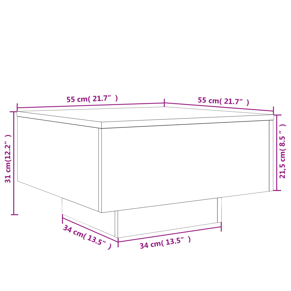 Tavolino da Salotto Rovere Fumo 55x55x31cm in Legno Multistrato 836571